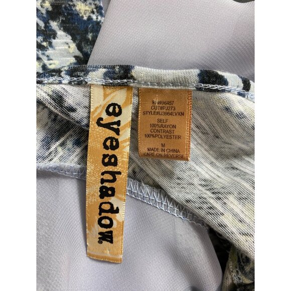 Sleeveless Boho Printed Top Blouse Blue White High-Low Hem Medium Casual Classic - Picture 3 of 4